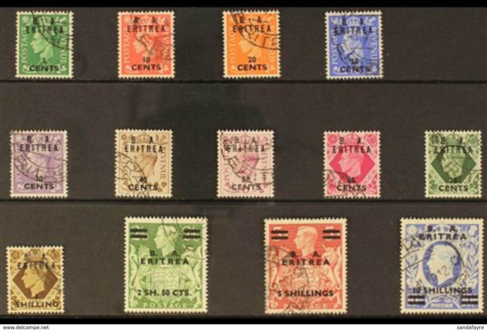 ERITREA 1950 "B A ERITREA" Overprinted Set, SG E13/25, Fine Cds Used (13 Stamps) For More Images, Please Visit Http://ww - Italienisch Ost-Afrika