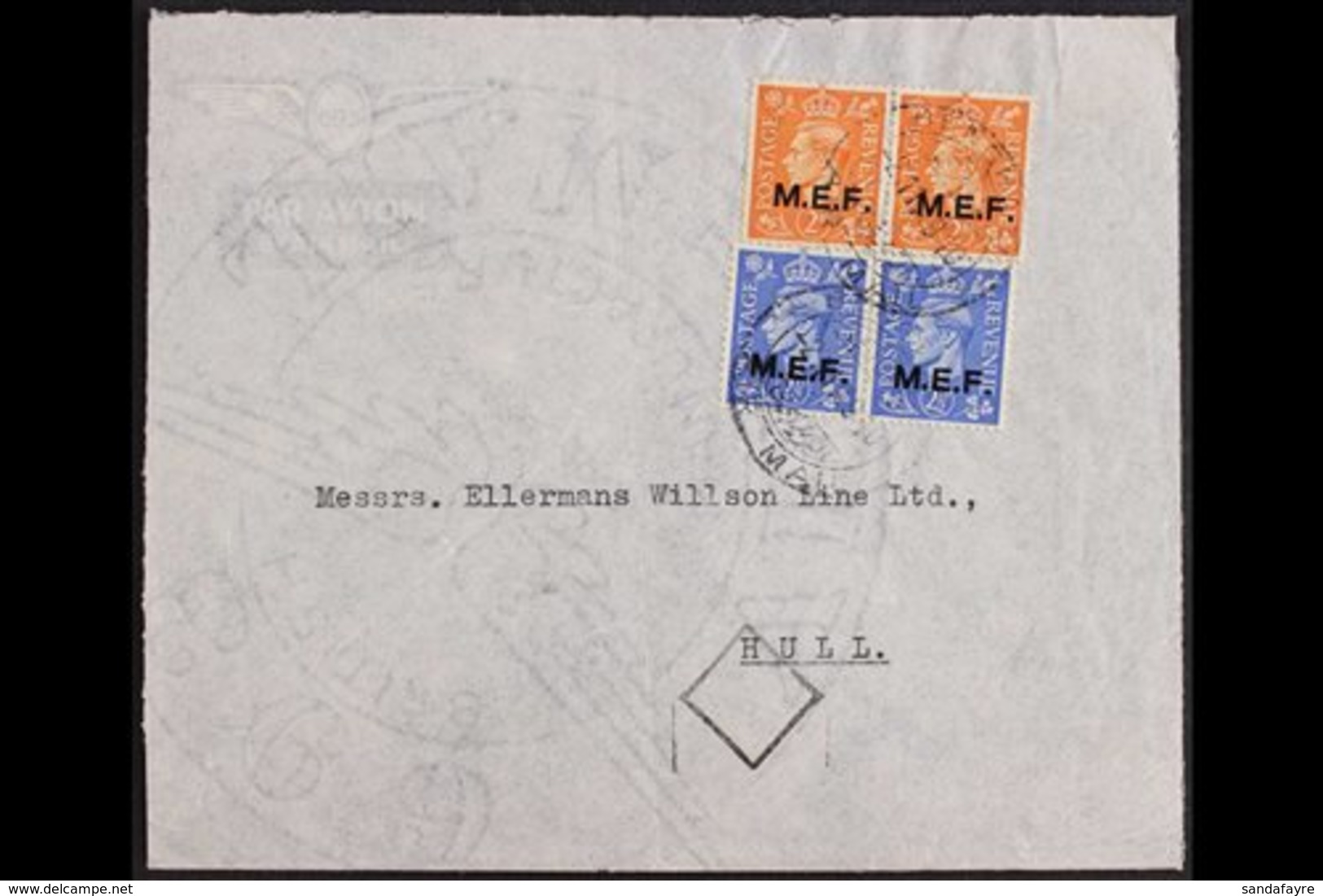 MIDDLE EAST FORCES 1949 (2 Nov) Commercial Cover To Hull Bearing KGVI 2d And 2½d (SG M12/13, Sassone 7/8) Horizontal Pai - Africa Orientale Italiana