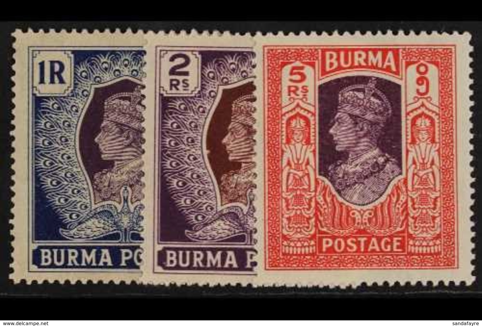 1938 1r - 5r Geo VI High Values, SG 30/2, Very Fine Never Hinged Mint. (3 Stamps) For More Images, Please Visit Http://w - Burma (...-1947)