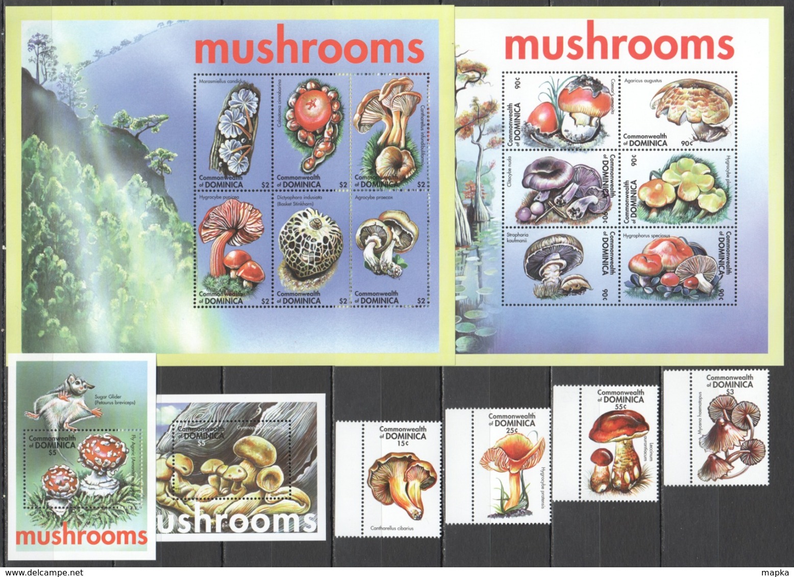 D624 DOMINICA FLORA NATURE MUSHROOMS !!! 2BL+2KB+1SET MNH - Mushrooms
