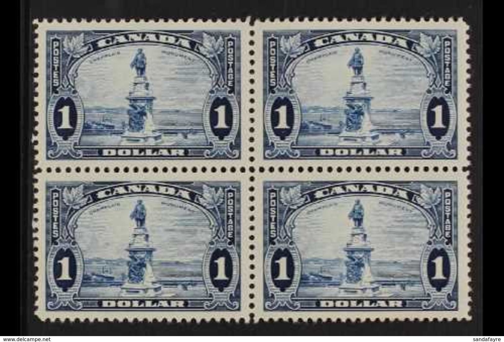 1935 $1 Bright Blue "Champlain Monument", SG 351,  BLOCK Of 4, Superb Mint, Three Stamps Are Never Hinged. (4 Stamps)  F - Sonstige & Ohne Zuordnung