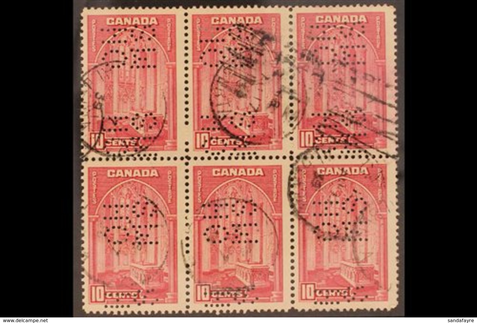 OFFICIAL 1937-38 10c Rose-carmine Punctured "O.H.M.S.", SG O103, Fine To Very Fine Used BLOCK OF SIX. A Scarce Multiple  - Sonstige & Ohne Zuordnung