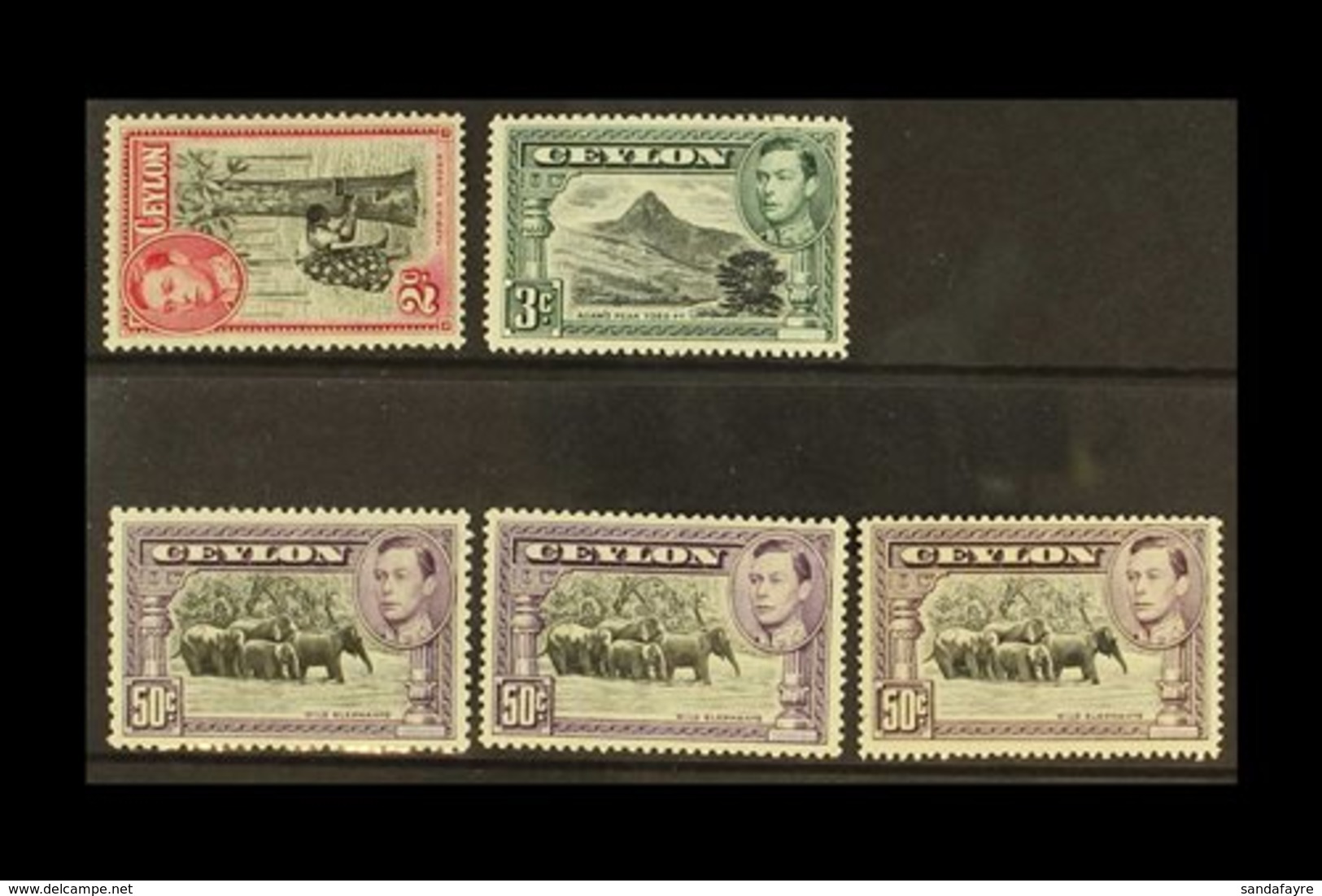 1938-49 Scarce Perfs, With 2c SG 386a, 3c SG 387c, 50c SG 394, 394a And 395c, Lightly Hinged Mint, Cat £990. (5 Stamps) - Ceylon (...-1947)