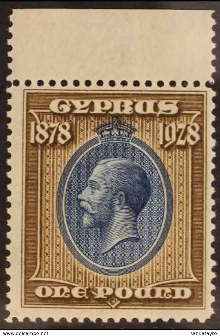 1928 £1 Blue And Bistre-brown, Anniversary Of British Rule, SG 132, Superb Never Hinged Mint Upper Marginal Example. For - Sonstige & Ohne Zuordnung
