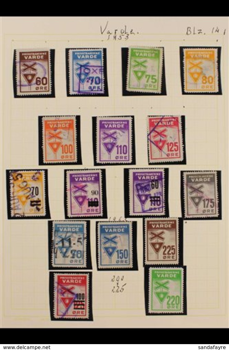 RAILWAY LOCAL STAMPS VARDE PRIVATBANERNE 1950's-1960's Mostly Used Collection In Hingeless Mounts On Leaves, All Differe - Sonstige & Ohne Zuordnung