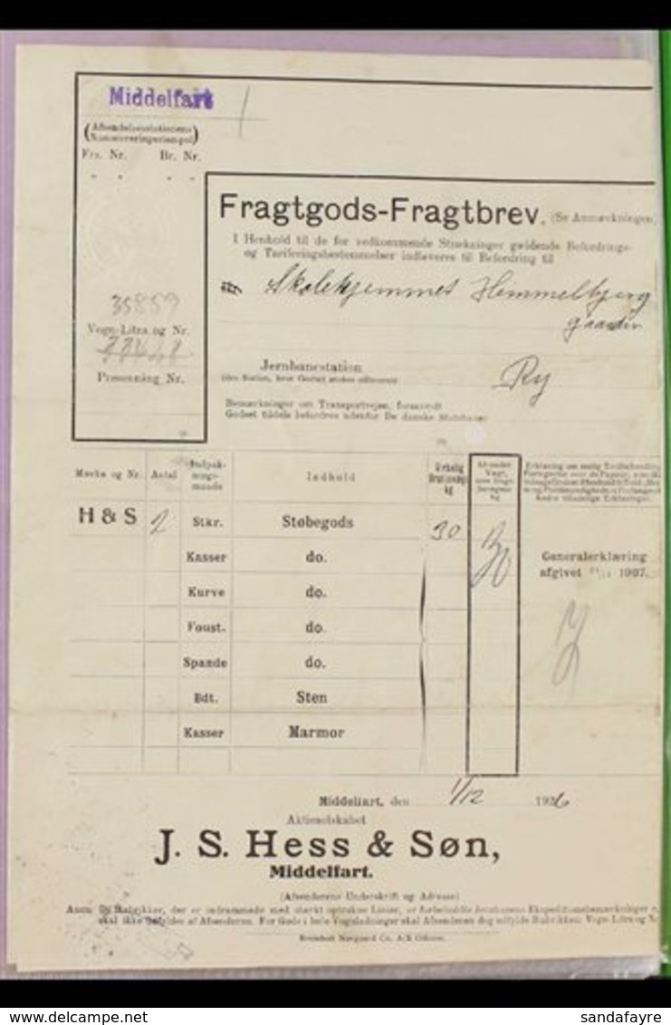 RAILWAY PARCEL RECEIPTS/WAYBILLS & EPHEMERA MATERIAL. DANSKE STATSBANER (DANISH STATE RAILWAYS) 1920's-1940's Collection - Sonstige & Ohne Zuordnung