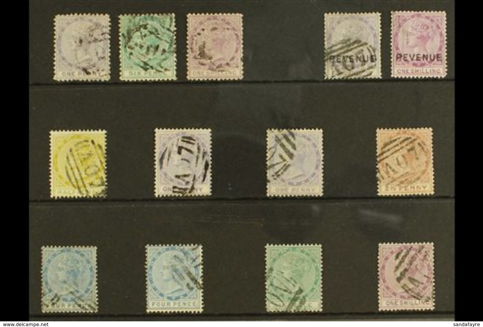 1874-79 USED CC WATERMARK SELECTION Includes 1874 Perf 12½ Set With 1d, 6d And 1s (SG 1/3), 1877-79 Perf 14 Set Of All V - Dominica (...-1978)