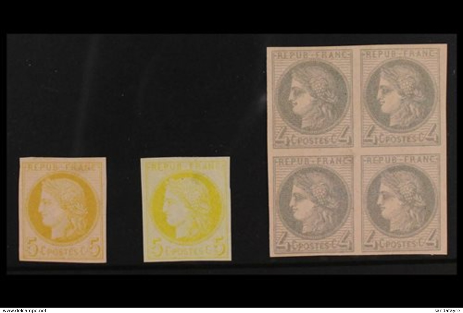 ESSAYS THIRD REPUBLIC 1870 4c Grey on Rose BLOCK Of 4, 5c Yellow On Rose And 5c Lemon Yellow Singles Ceres IMPERF ESSAYS - Sonstige & Ohne Zuordnung