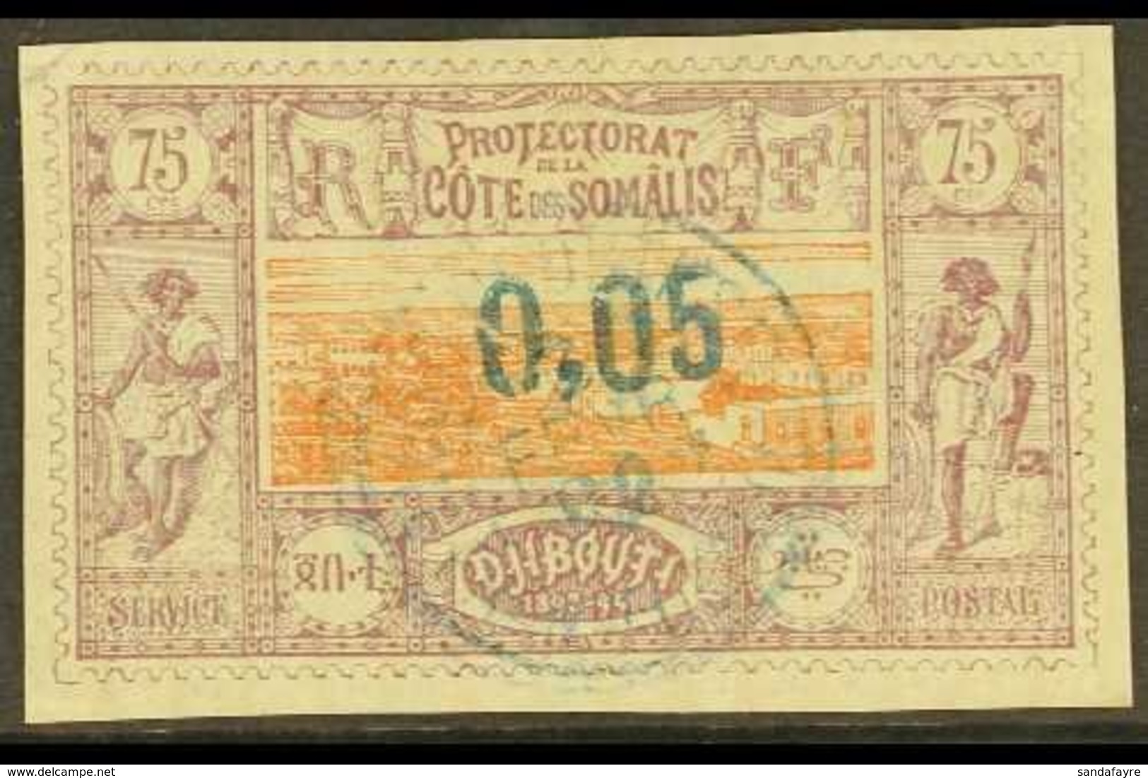 SOMALI COAST DJIBOUTI 1902 (Jan-Feb) "0,05" On 75c Orange And Mauve, SG 108a, Fine Used. For More Images, Please Visit H - Sonstige & Ohne Zuordnung
