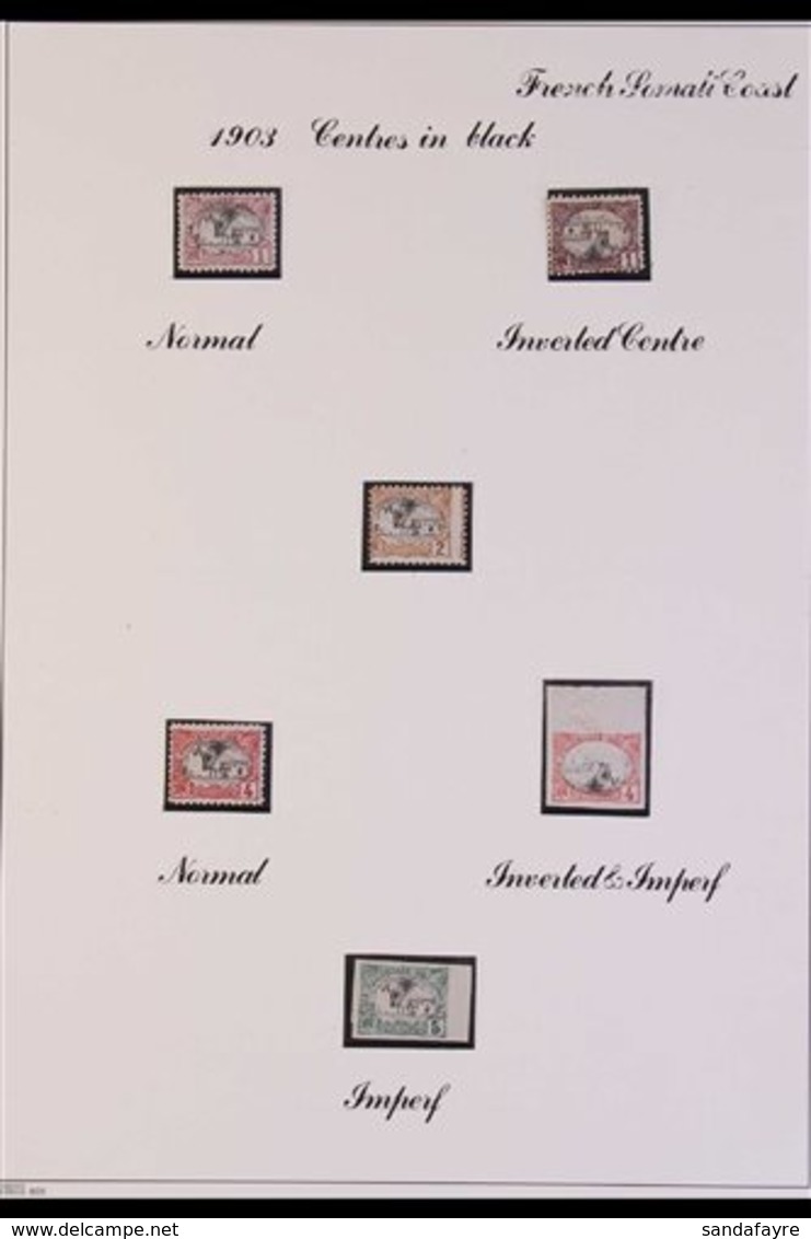 SOMALI COAST 1903 BLACK CENTRES Fine Mint Range On Pages, Includes The 1c To 5fr Set (less 5c), SG 137/9, 141/50, Plus 1 - Sonstige & Ohne Zuordnung