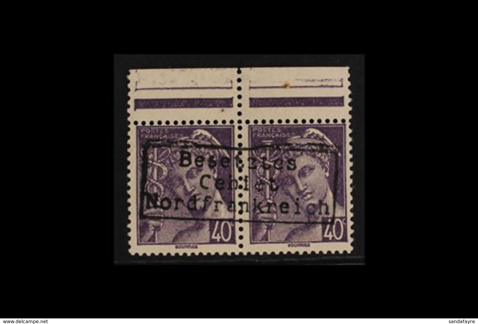 WWII ISSUES FOR DUNKIRK 40c Violet Top Marginal Pair Handstamped Type II, Mi 1 (II), Very Fine Never Hinged Mint. For Mo - Sonstige & Ohne Zuordnung