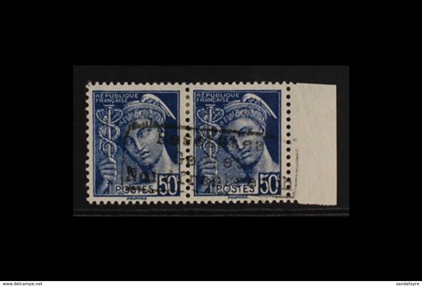 WWII ISSUES FOR DUNKIRK 1940 50c Blue Pair Handstamped Type I, Mi 3(I), Very Fine Mint. For More Images, Please Visit Ht - Sonstige & Ohne Zuordnung