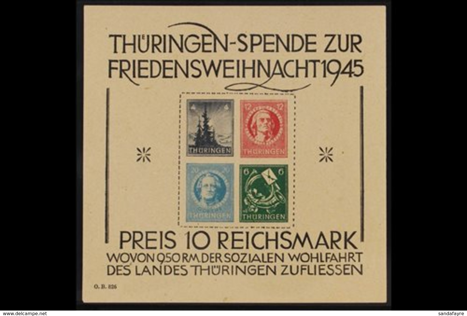RUSSIAN ZONE THURINGIA 1945 Christmas Social Welfare Type IV Miniature Sheet (Michel Block 2t, SG MSRF10), Never Hinged  - Sonstige & Ohne Zuordnung