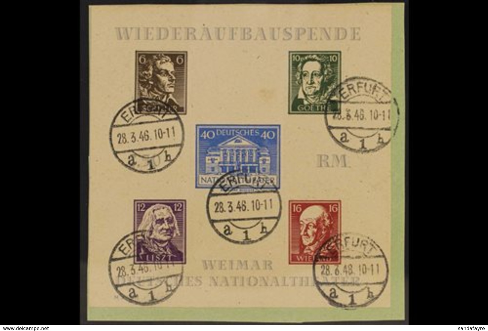 RUSSIAN ZONE THURINGIA 1946 Theatre Rouletted Type XII Miniature Sheet (Michel Block 3 Ba, SG MSRF12), Superb Cds Used O - Sonstige & Ohne Zuordnung