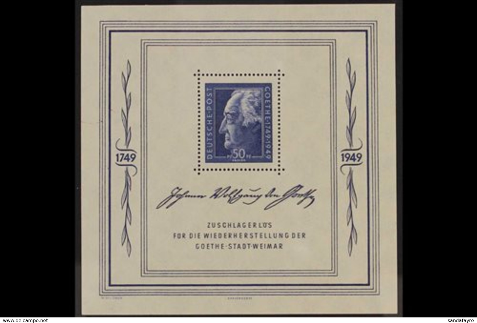SOVIET ZONE 1949 50pf Goethe Festival Miniature Sheet, Mi Bl 6, Never Hinged Mint For More Images, Please Visit Http://w - Sonstige & Ohne Zuordnung
