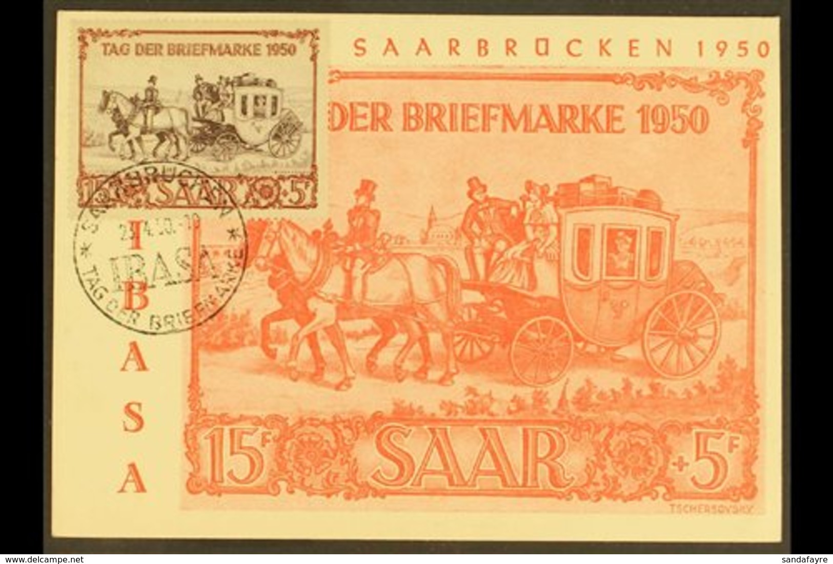 1950 15f+5f Purple-brown & Brown-red Stamp Day (Michel 291, SG 288), Superb Used On Unaddressed Maxi-card Tied By Specia - Sonstige & Ohne Zuordnung