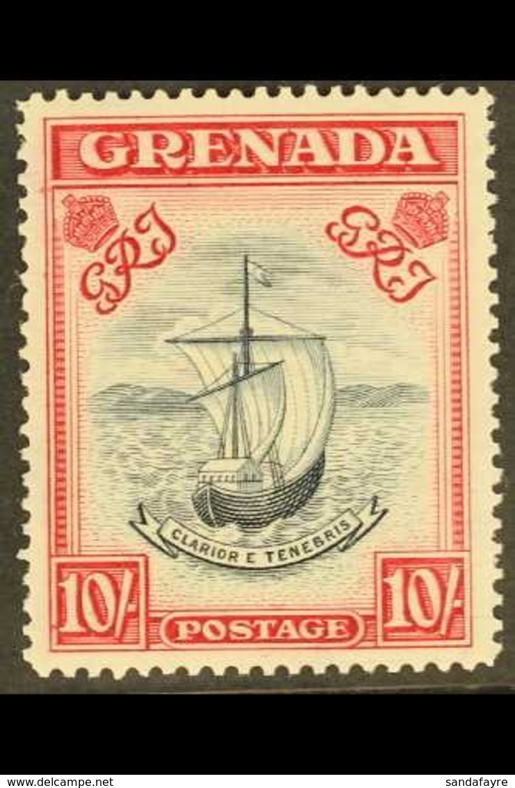 1943 10s Slate Blue And Bright Carmine, Narrow Frame, Perf 14, SG 163b, Very Fine Mint. For More Images, Please Visit Ht - Grenada (...-1974)