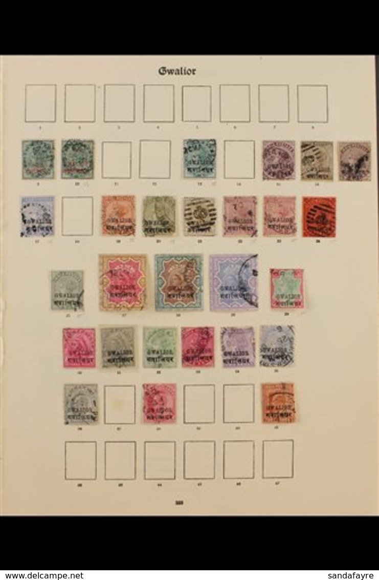 GWALIOR 1885-1935 FINE USED COLLECTION On Pages, Virtually All Different, Includes 1885-97 Black Opts Most Vals To 5r, 1 - Sonstige & Ohne Zuordnung