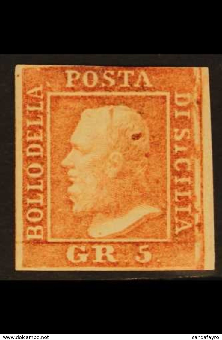 SICILY 1859 5g Vermilion Plate I Position 60 (Sassone 10, SG 4f), Mint With Part Gum, 3+ Margins Just Brushing At Top Ri - Ohne Zuordnung