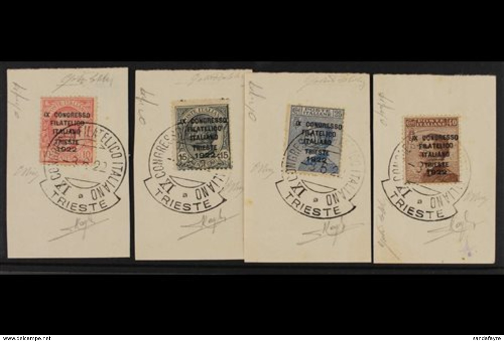 1922 9th Philatelic Congress Set Complete, Sass S22, Very Fine Used. Each Stamp Tied On Piece By The Congress Special Ca - Ohne Zuordnung
