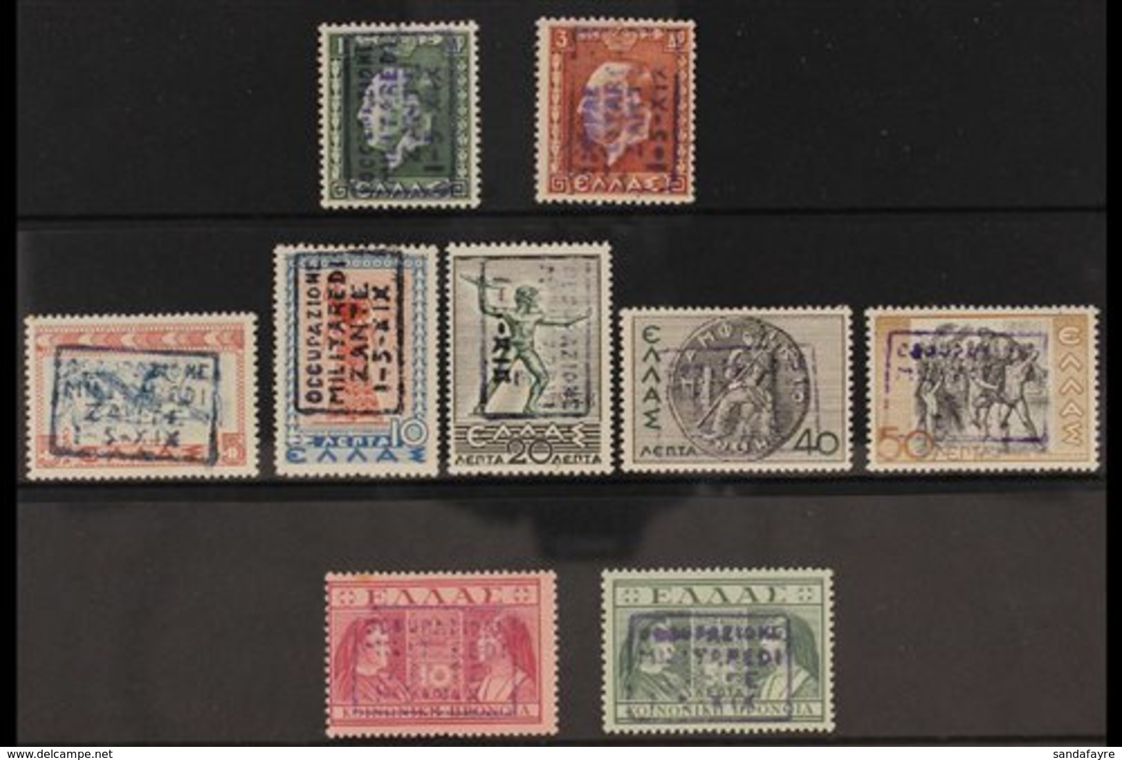 ITALIAN OCCUPATION OF ZANTE 1941 Boxed Handstamps On Stamps Of Greece With King George II Types 1d And 3d, "Mythological - Sonstige & Ohne Zuordnung