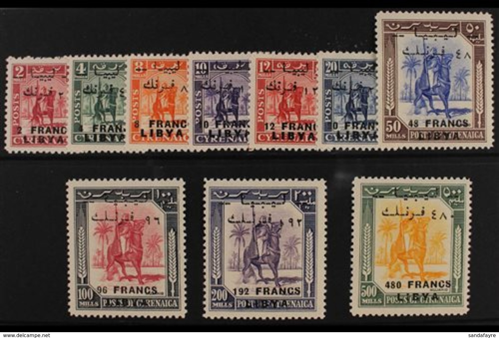 LIBYA - ISSUES FOR FEZZAN 1951 "Horseman" Set Surcharged In Francs, Sass S3, Very Fine NHM (10fr Lh). Scarce Set. (10 St - Sonstige & Ohne Zuordnung