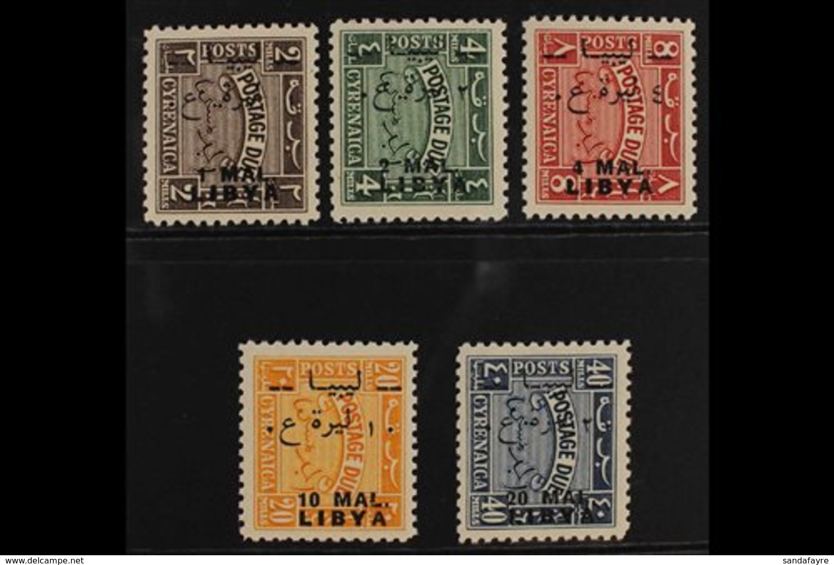LIBYA - ISSUES FOR FEZZAN POSTAGE DUES  1951 Postage Dues Set Of Cyrenaica Surch In "Mal", Sas S6, Very Fine NHM. (5 Sta - Other & Unclassified