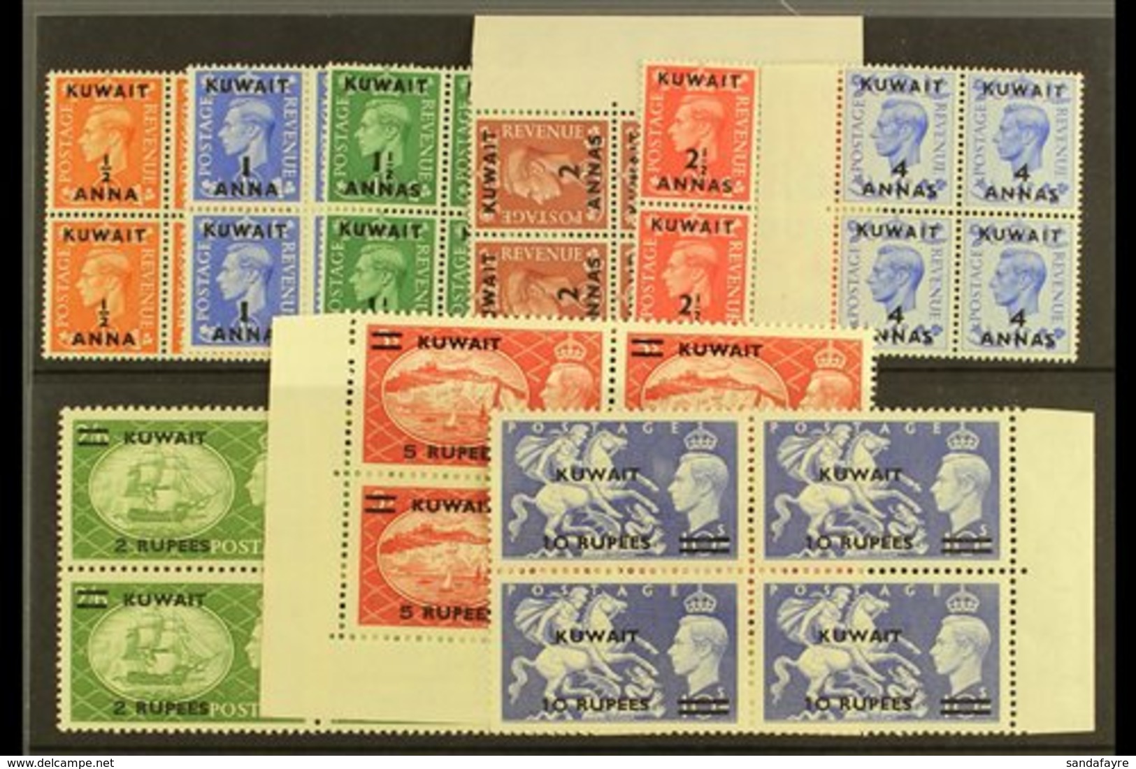 1950-4 KGVI GB Overprints Set In BLOCKS OF FOUR, SG 84/92, Fine, Never Hinged Mint (9 Blocks). For More Images, Please V - Kuwait