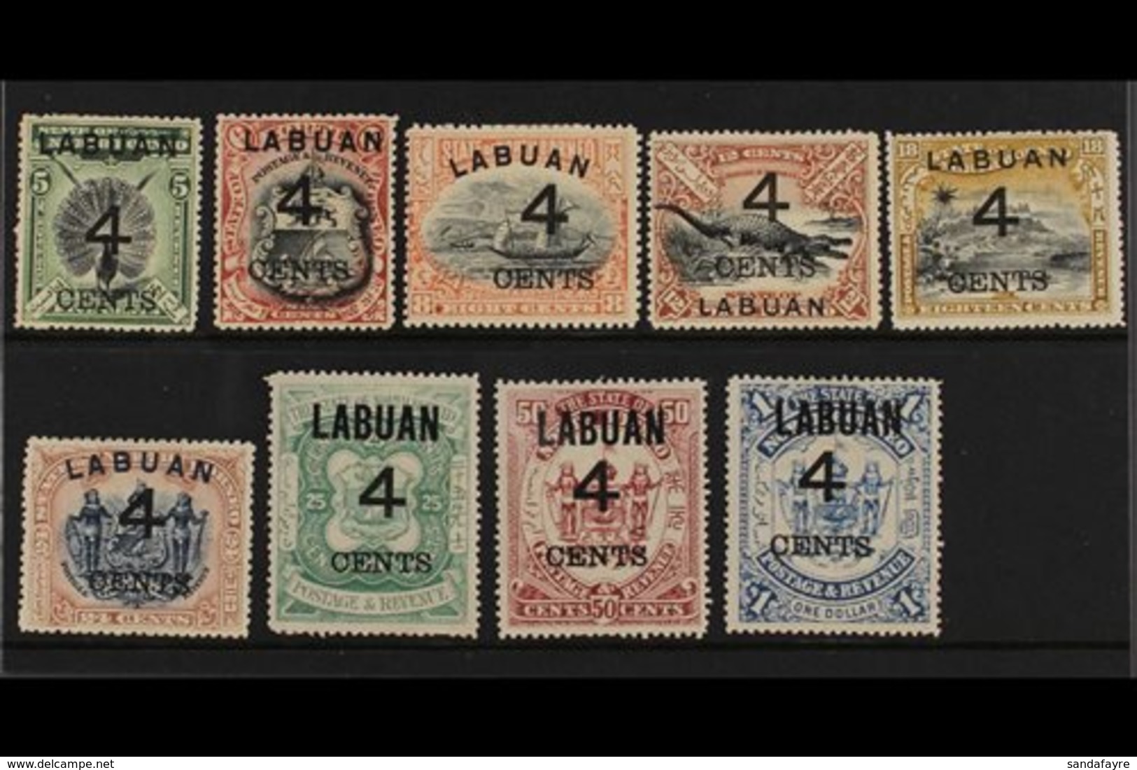 1899 Pictorial Set Bearing 4 CENTS Surcharges,  SG 102/110, Fine Mint. (9 Stamps) For More Images, Please Visit Http://w - North Borneo (...-1963)