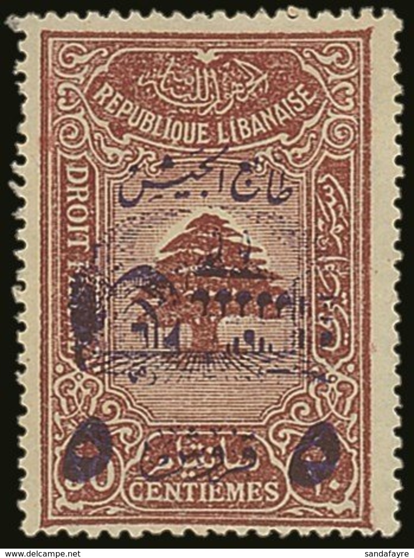 POSTAL TAX 1945 5p On 30c Red-brown Fiscal Stamp With Lebanese Army Surcharge In Violet, SG T289, Never Hinged Mint. For - Libanon