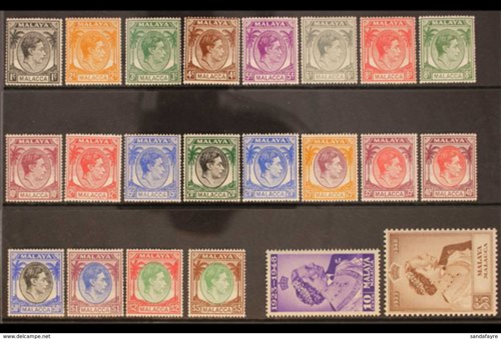 MALACCA 1947-1954 COMPLETE FINE MINT Run On Stock Cards, SG 1/38, Fine Mint, Very Fresh. (43 Stamps) For More Images, Pl - Sonstige & Ohne Zuordnung