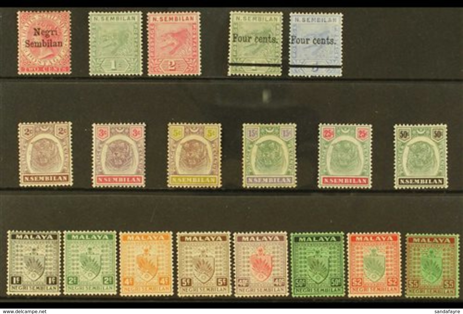 NEGRI SEMBILAN 1891-1941 MINT SELECTION. ALL DIFFERENT & Includes 1895-99 "Tigers" Range To 25c & 50c, 1935-41 "Arms" Ra - Sonstige & Ohne Zuordnung