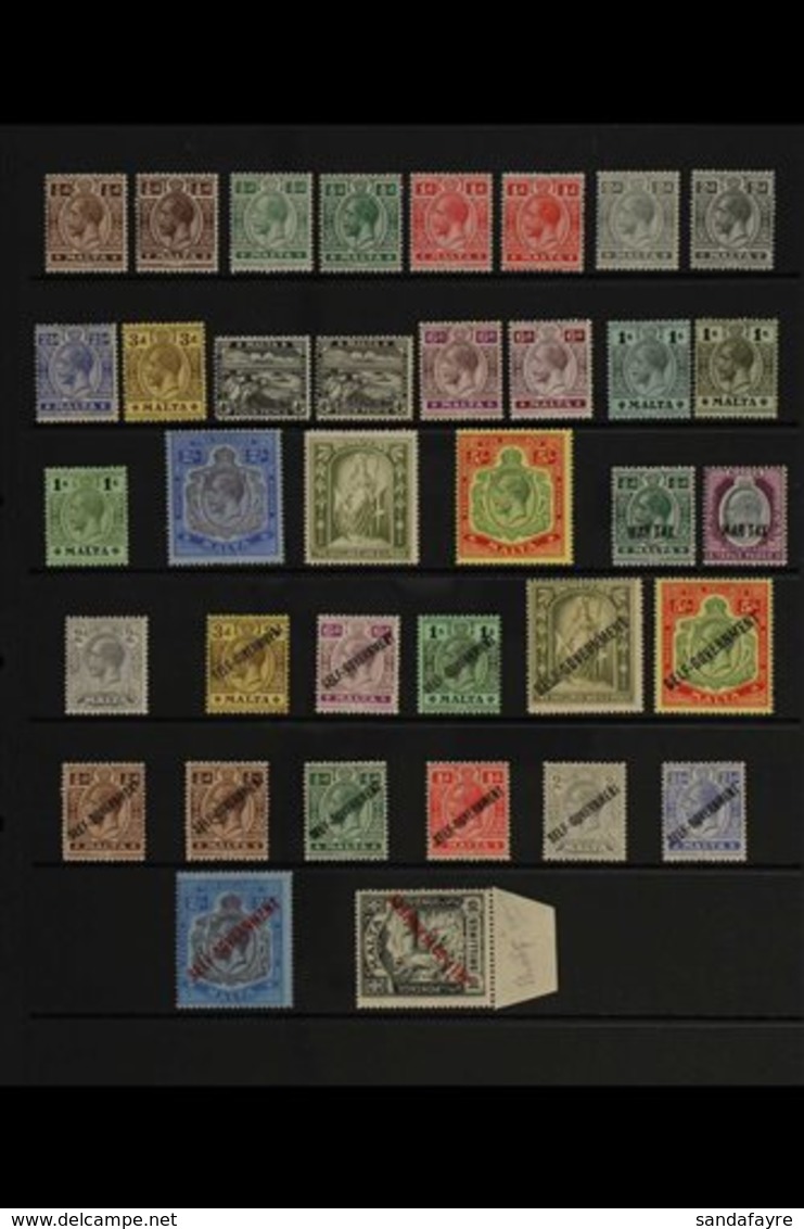1914-35 KGV FINE MINT COLLECTION MOST IN COMPLETE SETS, Neatly Presented On A Series Of Stock Pages, We See 1914-21 Wmk  - Malta (...-1964)