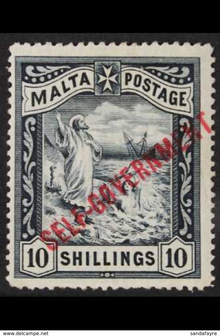 1922 10s Black, "SELF-GOVERNMENT" Ovpt, Wmk Crown CC, SG 105, Slightly Blunted Perfs At Base, Otherwise Very Fine Mint.  - Malta (...-1964)