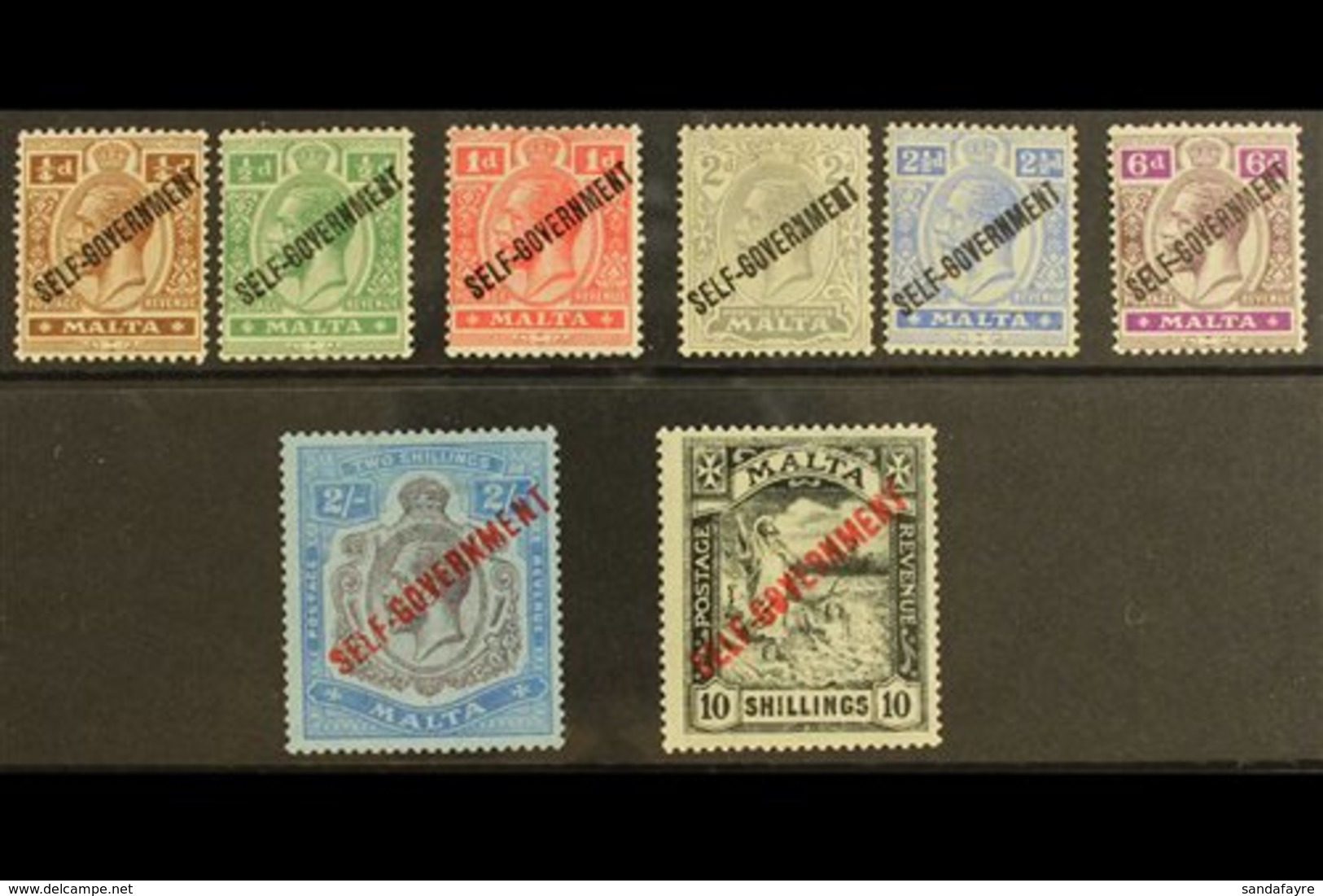 1922 Geo V Set To 10s, Wmk Script CA, Ovptd "Self-Government", SG 114/21, Complete Very Fine Mint, (8 Stamps) For More I - Malta (...-1964)
