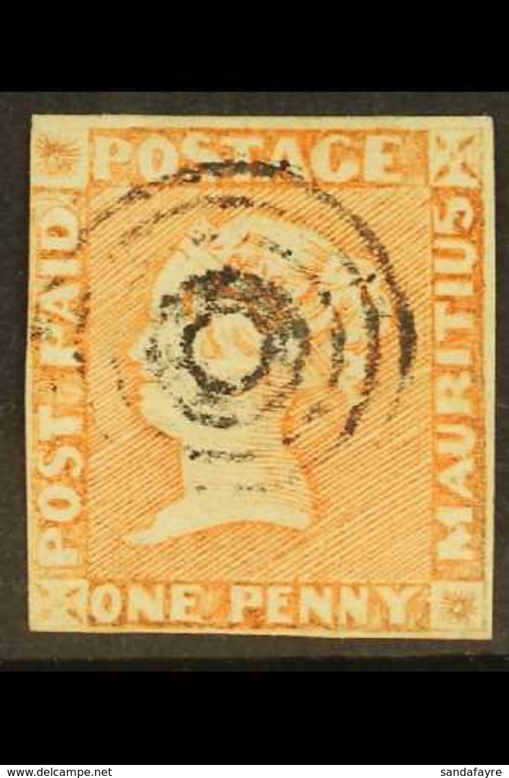 1848-59 1d Dull Vermilion Intermediate Impression (position 10), SG 11, Used With 4 Small Margins & Light Concentric- Ri - Mauritius (...-1967)