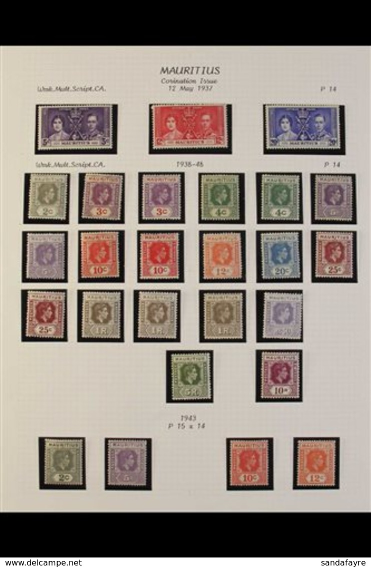 1937-1950 COMPLETE MINT COLLECTION In Hingeless Mounts On Leaves, ALL DIFFERENT, Includes 1938-49 Set With Shades, Paper - Mauritius (...-1967)