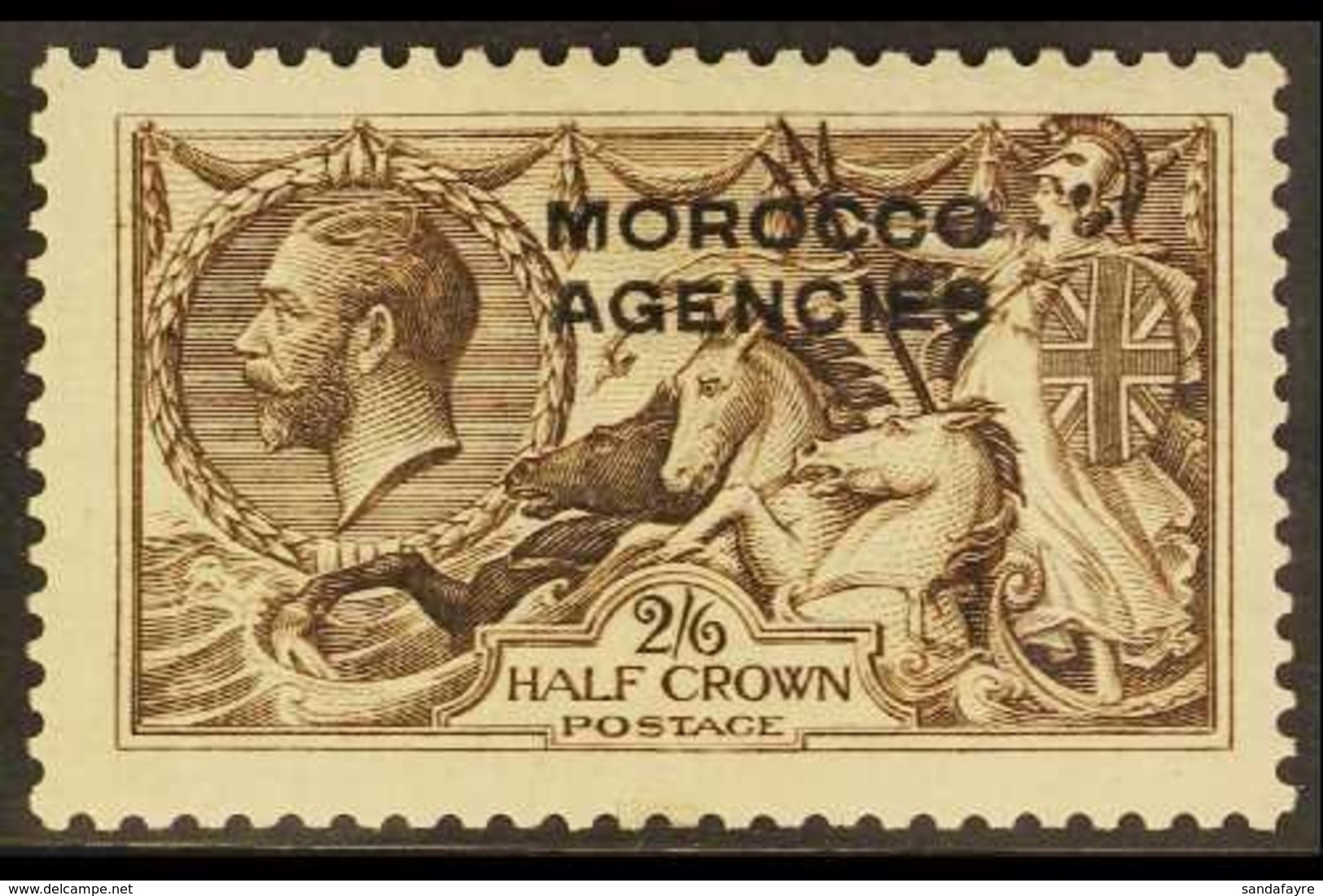 BRITISH CURRENCY 1914 2s 6d Sepia-brown Seahorse, "OVERPRINT DOUBLE - ONE ALBINO" Variety, SG 50b, Very Fine Mint. For M - Other & Unclassified