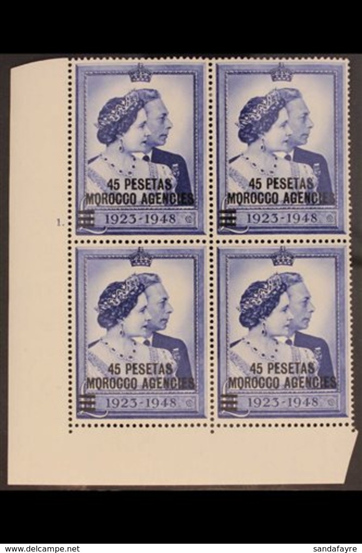 SPANISH CURRENCY 1948 45p On £1 Royal Silver Wedding Cylinder Block Of Four, SG 177, Fine Mint, Hinged On Top Stamps. Fo - Sonstige & Ohne Zuordnung