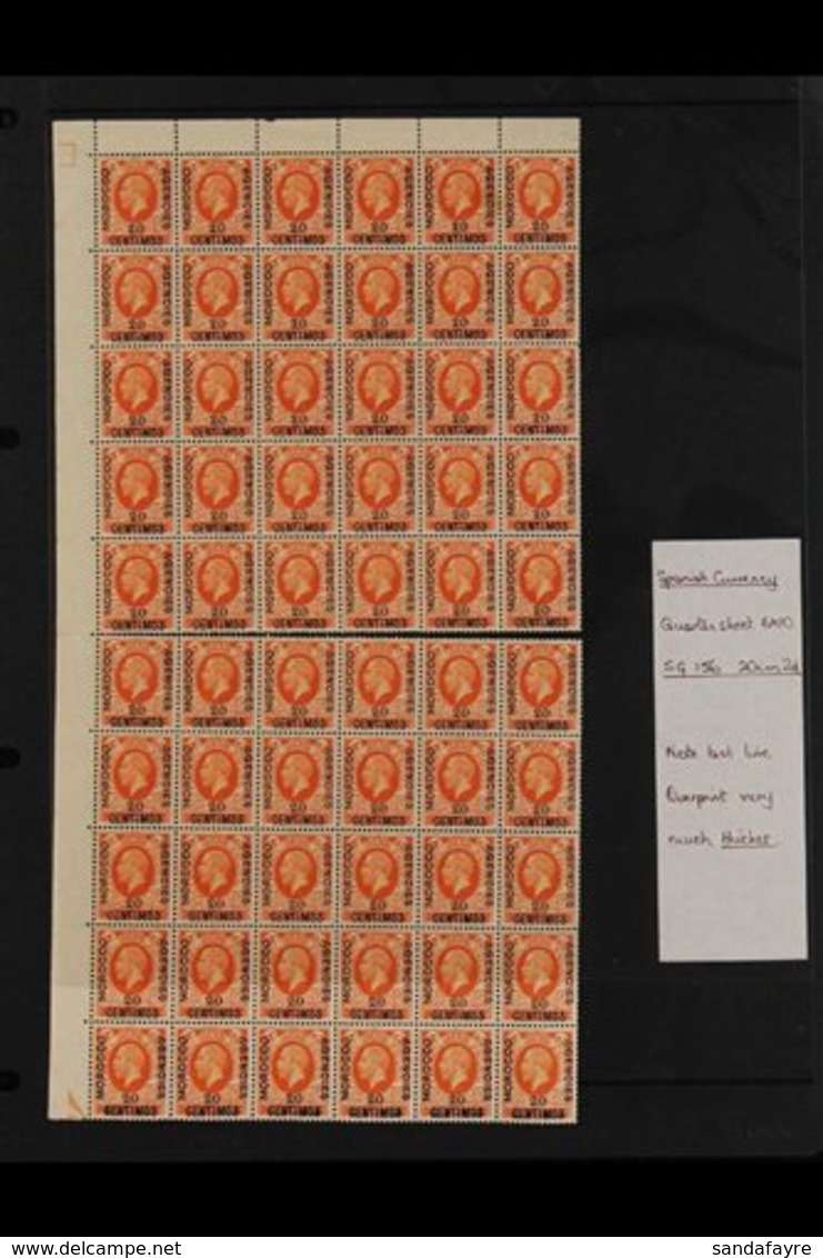 SPANISH CURRENCY 1935-7 20c On 2d Orange, Part Sheet Of 60 Stamps (6x10), Lower Row With Much Thicker "CENTIMOS," SG 156 - Sonstige & Ohne Zuordnung