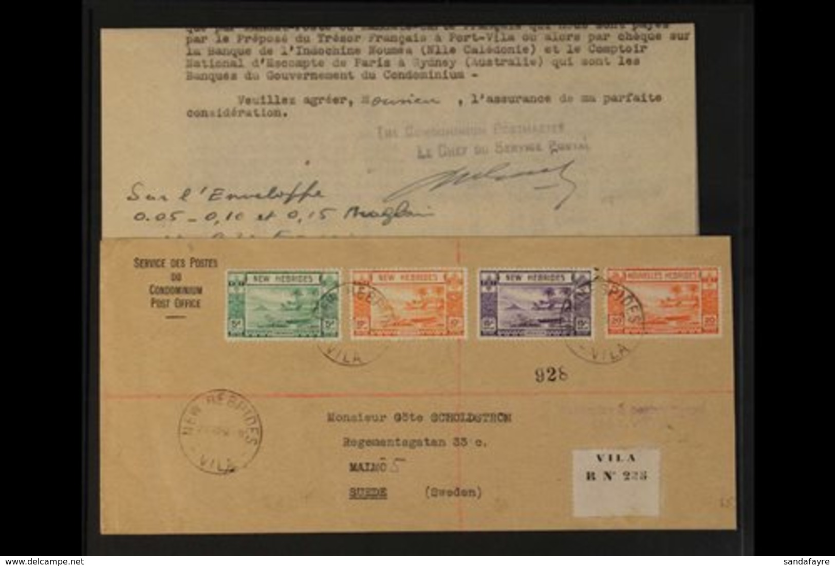 ENGLISH 1948 (20 Apr) Registered Printed 'Service Des Postes' Cover To Sweden, Bearing 1938 5c, 10c & 15c And French Iss - Sonstige & Ohne Zuordnung