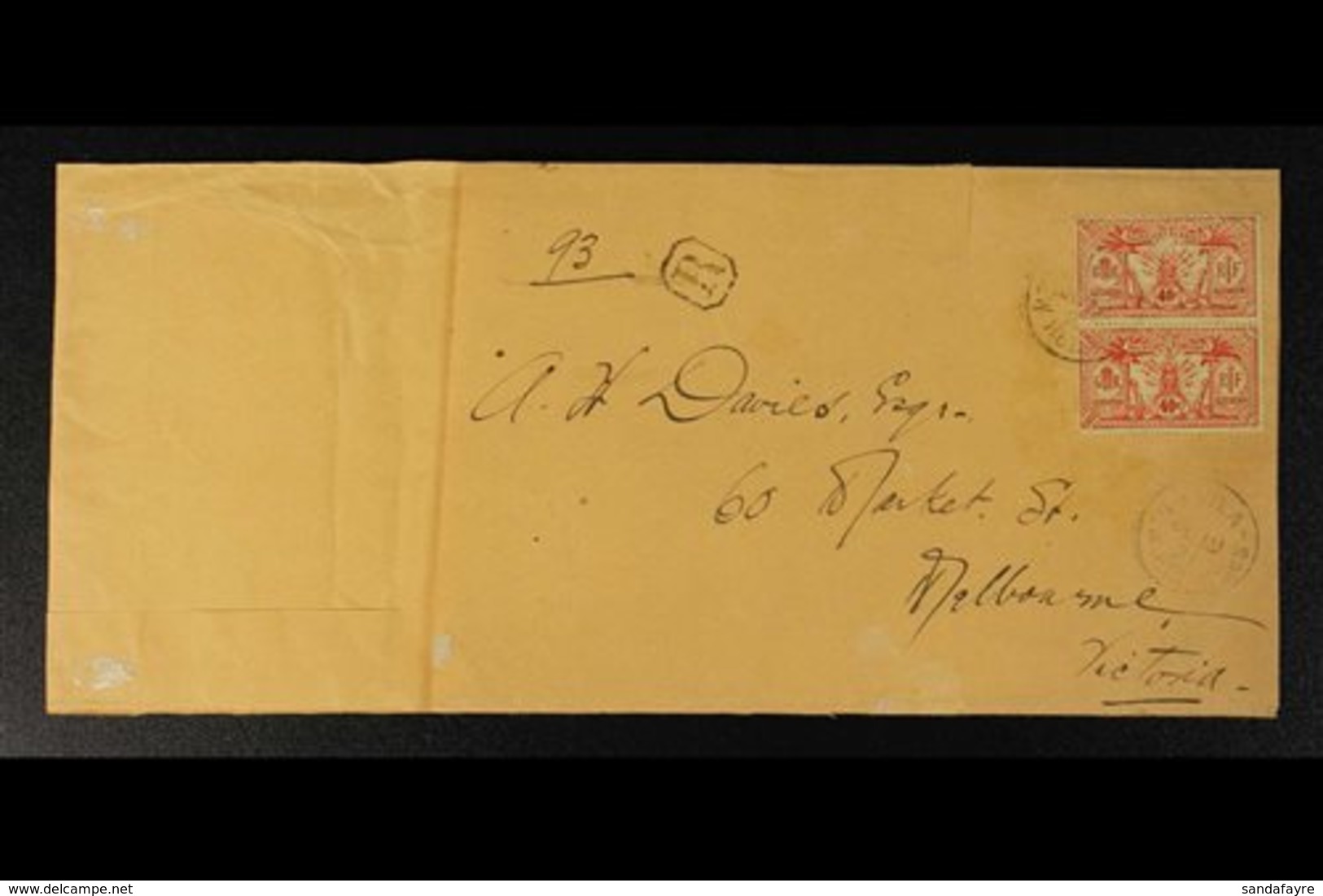 FRENCH 1921 (19 July) Large Cut Down Section Of A Registered Envelope Addressed To Australia, Bearing 1913 40c Pair (SG  - Sonstige & Ohne Zuordnung