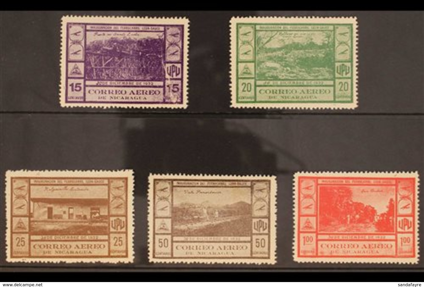 1932 Leon-Sauce Railroad Complete Air Set, SG 744/748 Or Scott C72/76, Very Fine Unused Without Gum As Issued. (5 Stamps - Nicaragua