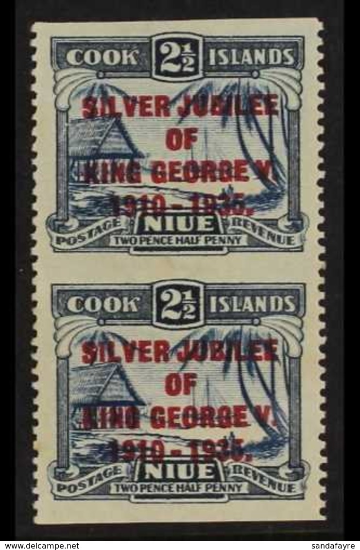 1935 PROOF SHEET IMPERF BETWEEN PAIR. 2½d Dull And Deep Blue Silver Jubilee Opt, SG 70, Vertical Pair, IMPERF BETWEEN Ho - Niue