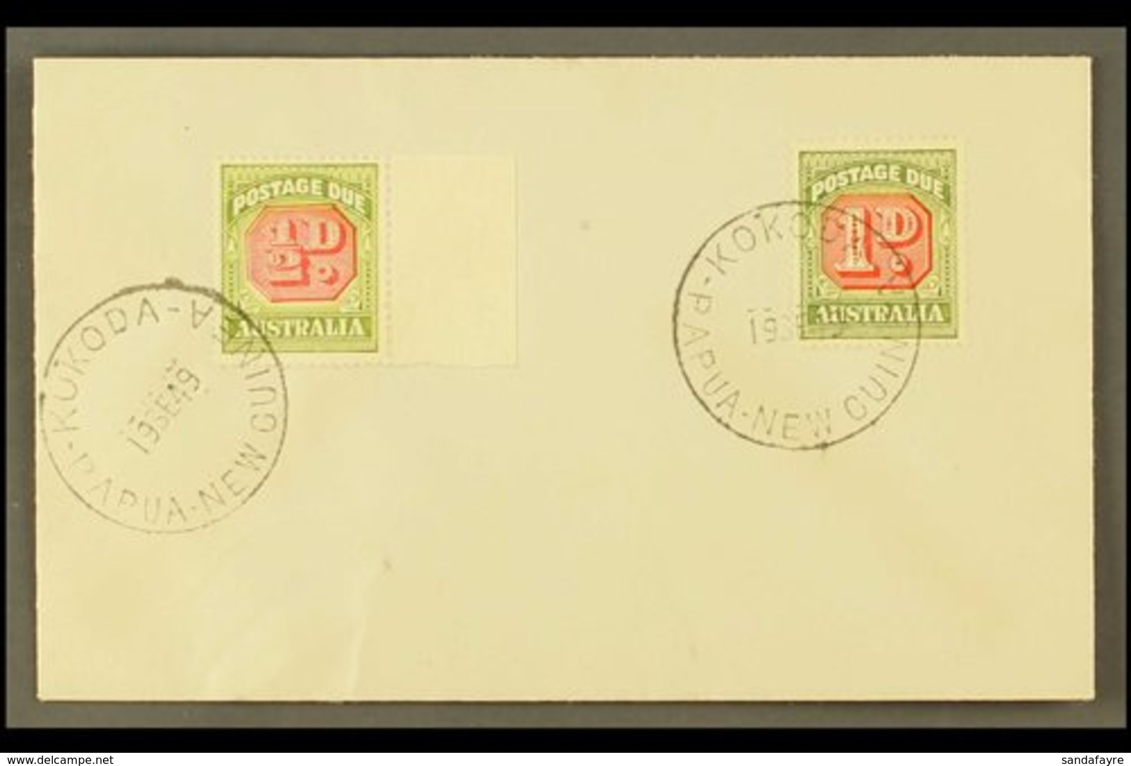 1949 (Sept) Pretty Little Unaddressed Envelope, Bearing Australia ½d And 1d Postage Due Stamps, Each Tied By Crisp KUDOD - Papua-Neuguinea