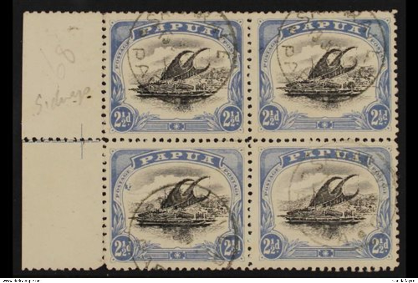 1907-11 2½d Black & Dull Blue Lakatoi Wmk Sideways Perf 11, SG 62, Fine Cds Used Left Marginal BLOCK Of 4 (positions 11- - Papua-Neuguinea