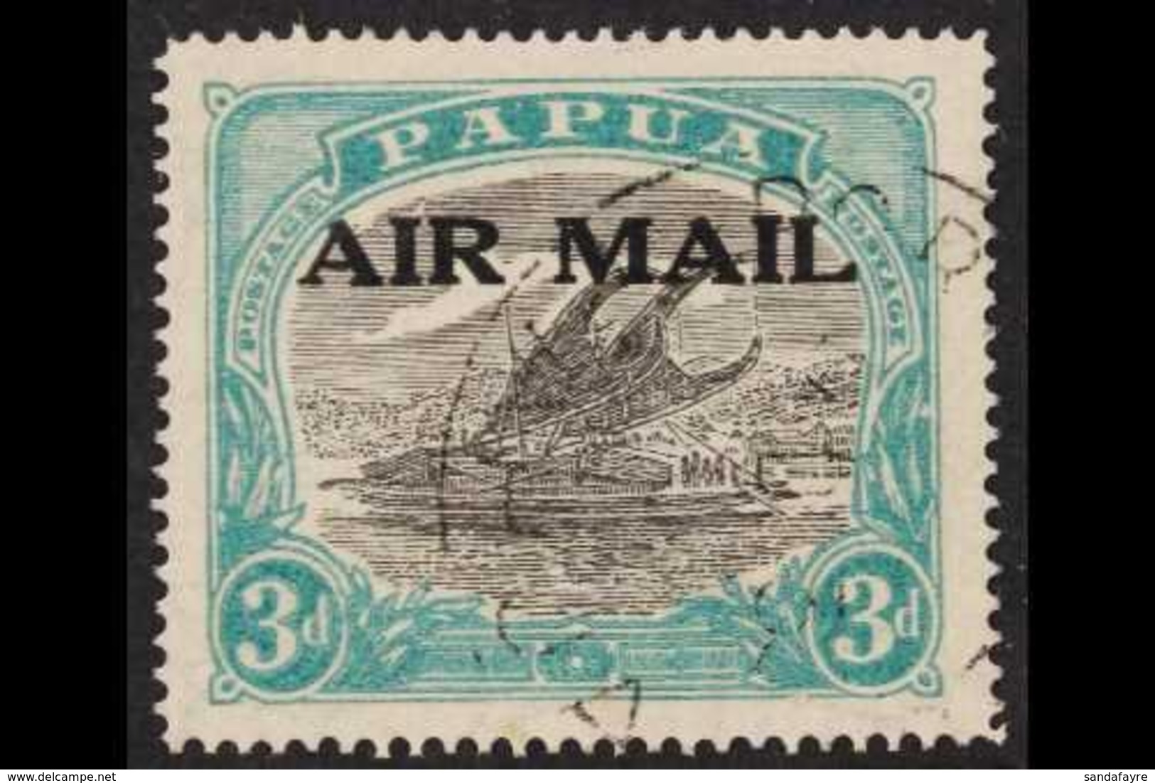 1929-33 3d Sepia-black And Bright Blue Green AIR MAIL Overprint, Harrison Printing SG 113, Very Fine Cds Used. For More  - Papua-Neuguinea