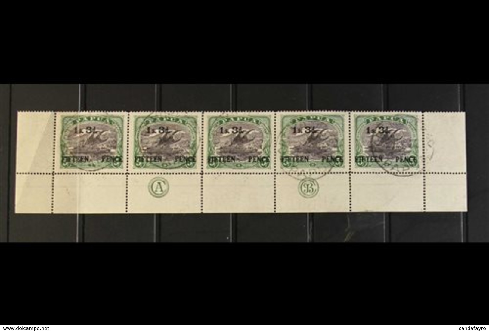 1931 1s3d On 5s Black And Deep Green, SG 123, Complete Lower Row Of The Sheet Showing JBC Imprint, Fine Port Moresby Cds - Papua New Guinea
