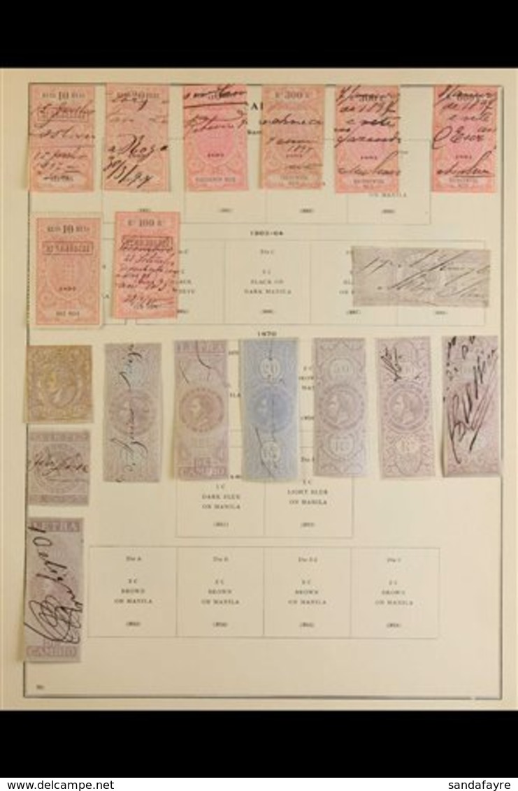 REVENUE STAMPS OF PORTUGAL AND COLONIES 19th / Early 20th Century Collection On Album Leaves. PORTUGAL With Strong Range - Sonstige & Ohne Zuordnung
