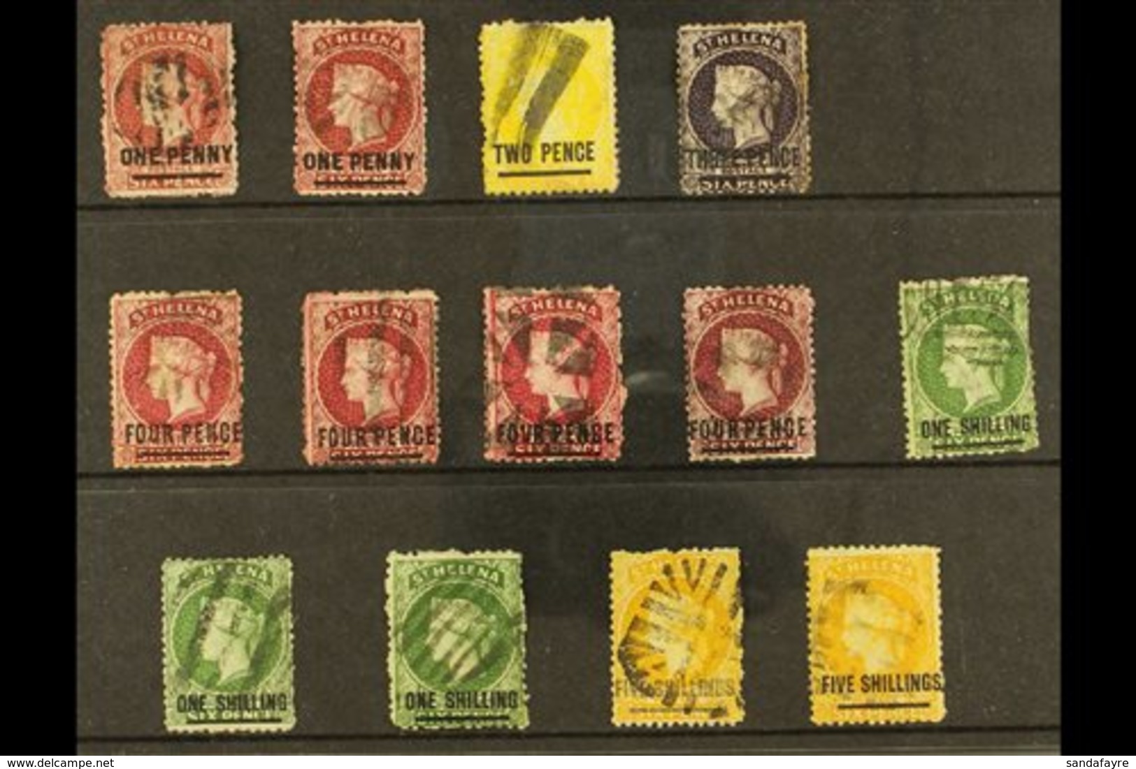 1864-73 USED STUDY RANGE On A Stockcard Of The Type B - Short Bar Overprint Issue. Includes Most Values With 1d Lake (x2 - St. Helena